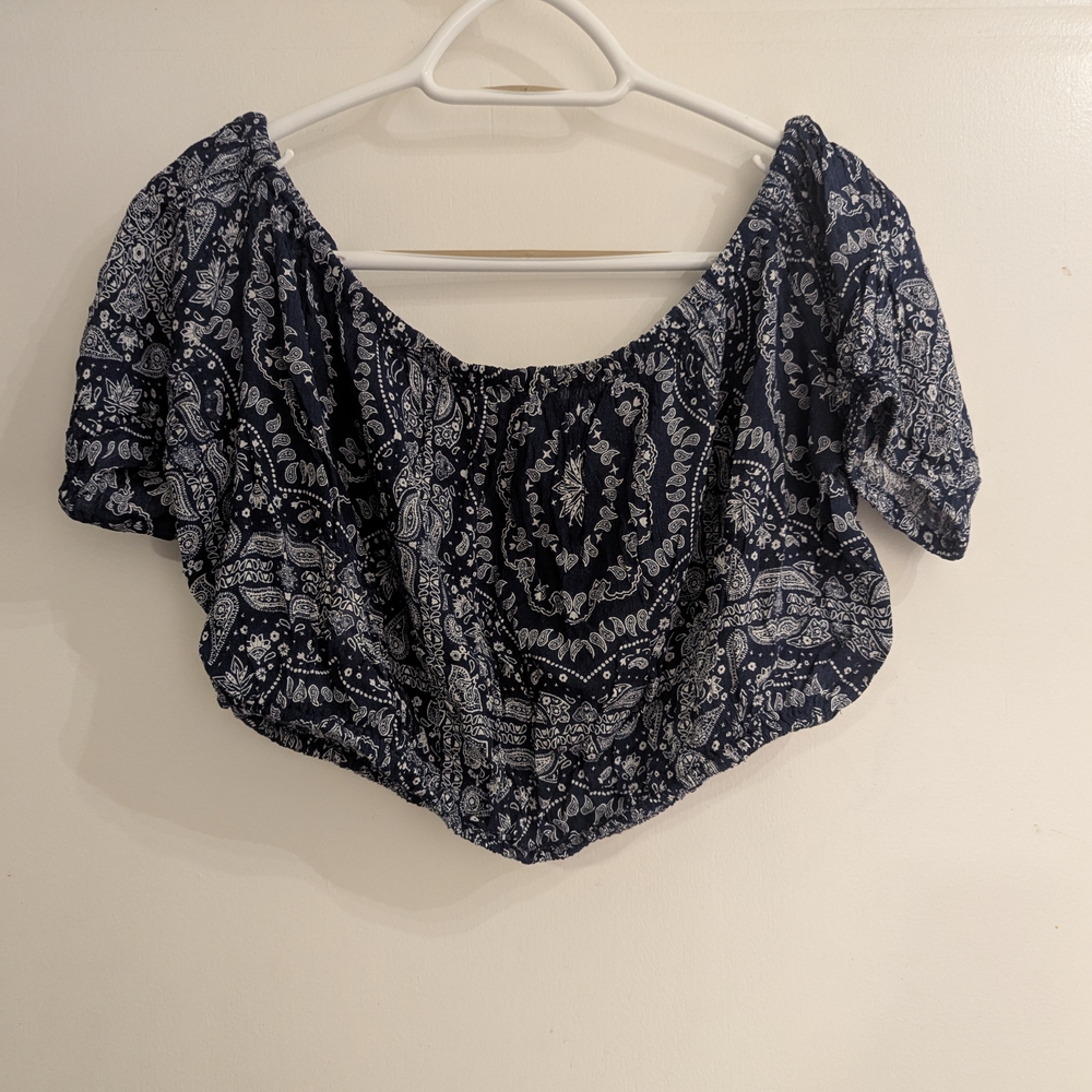 Navy Blue Paisley Crop Top